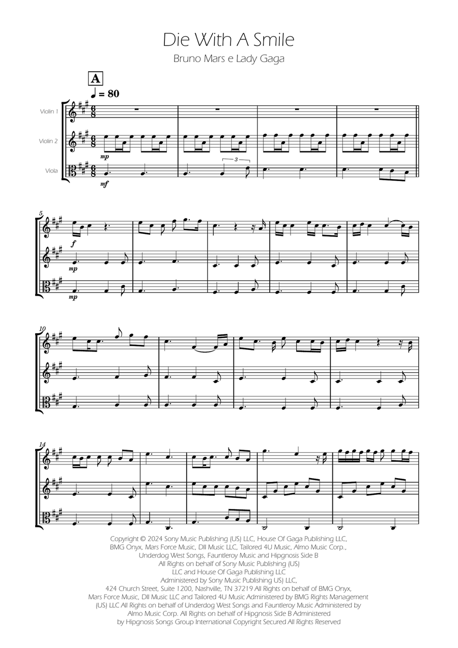 Die With A Smile String Trio scores gallery preview page 1