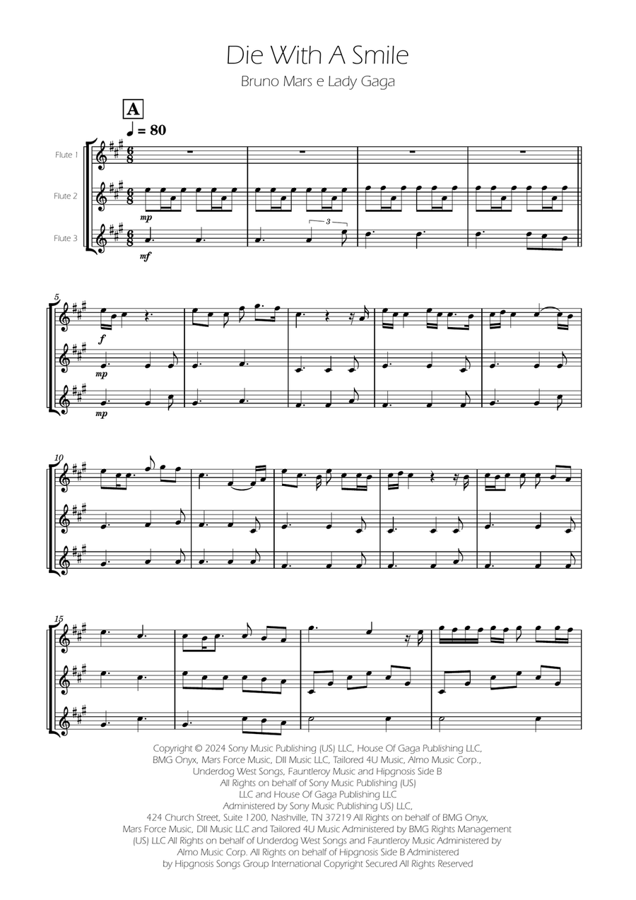 Die With A Smile Flute Trio scores gallery preview page 1