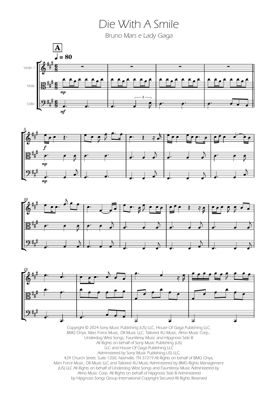 Die With A Smile String Trio scores gallery preview page 1
