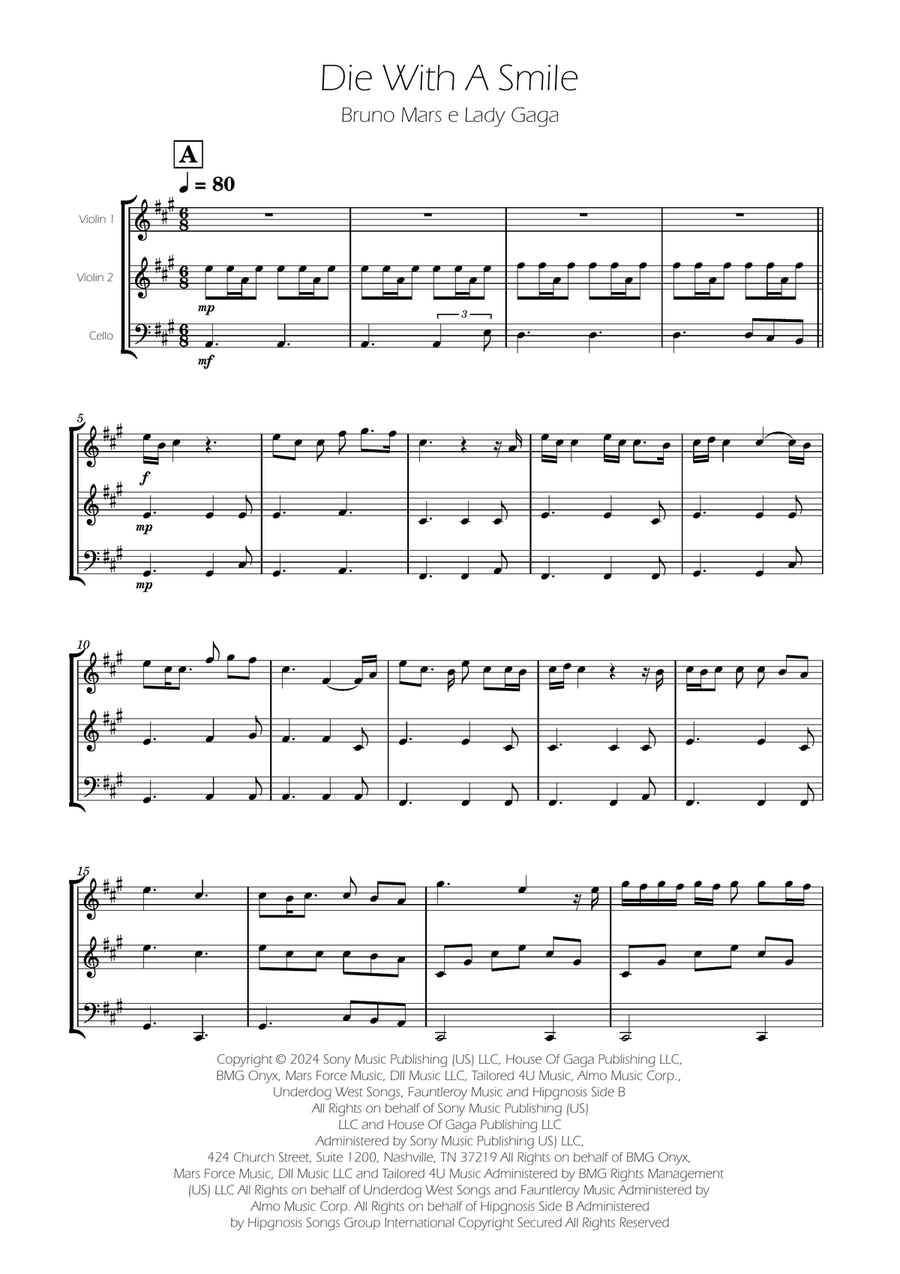 Die With A Smile String Trio scores gallery preview page 1