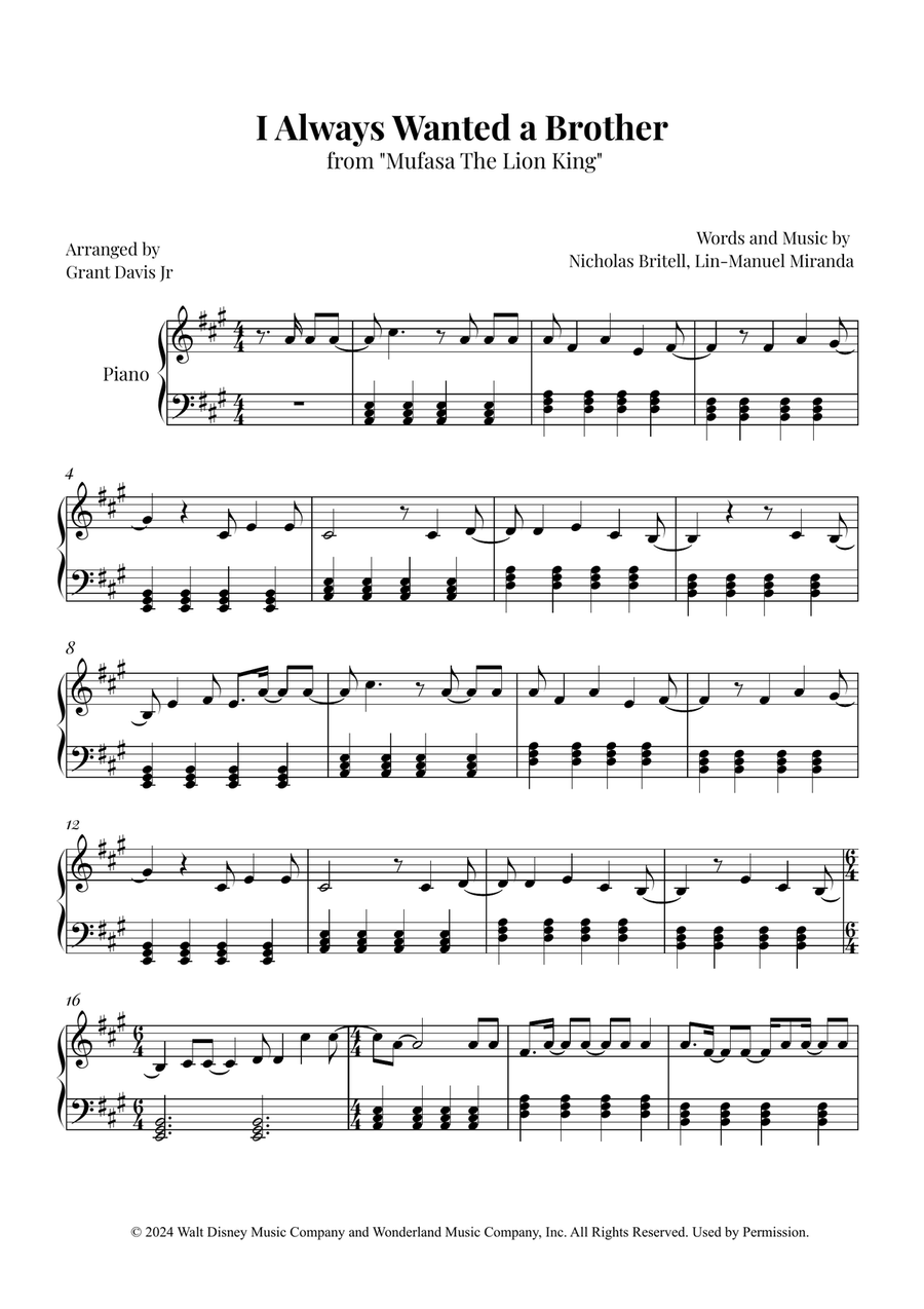I Always Wanted A Brother Easy Piano scores gallery preview page 1