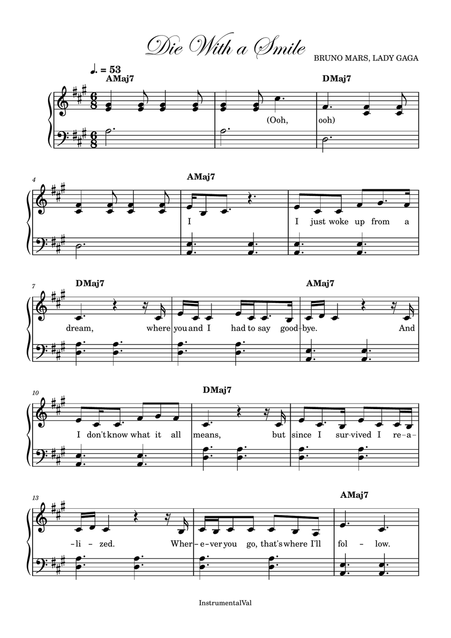 Die With A Smile Die With A Smile Piano Solo scores gallery preview page 1