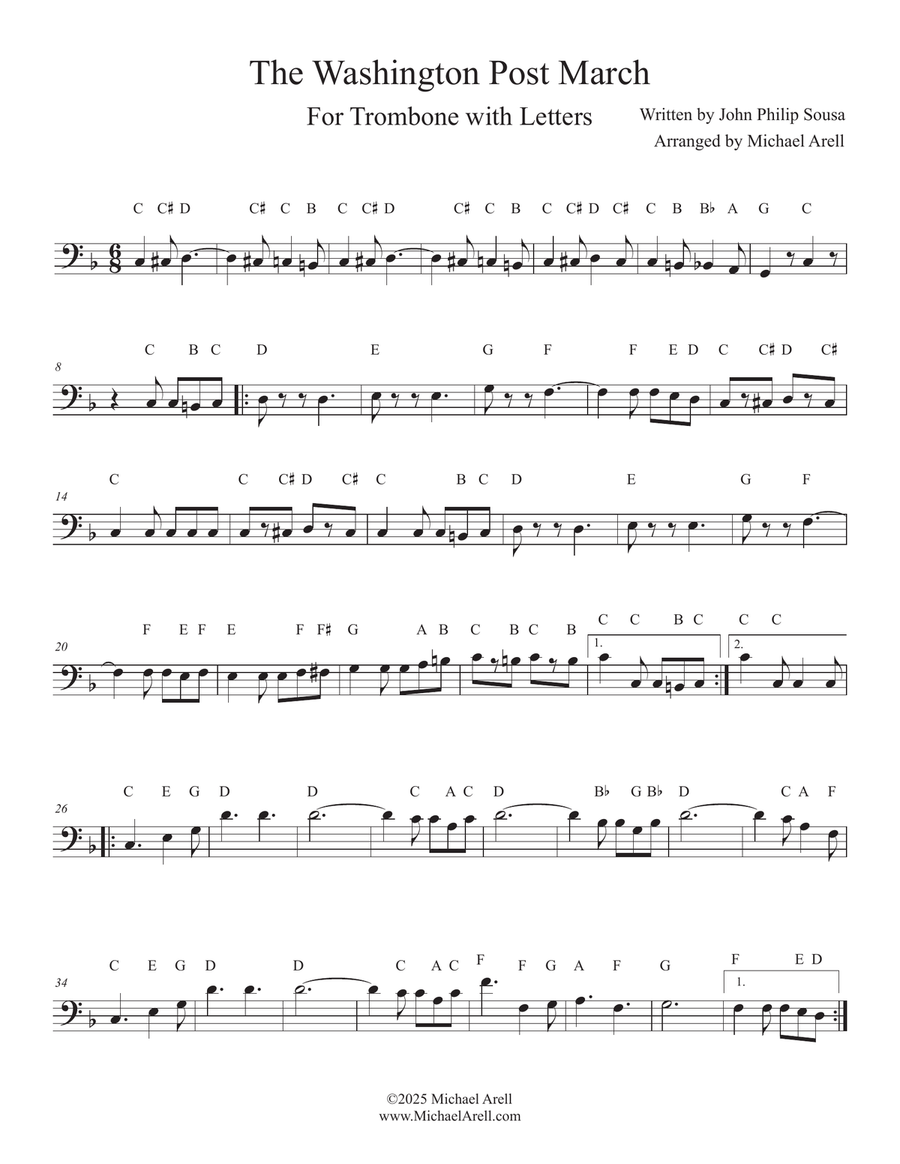 The Washington Post March for Trombone Bass Trombone scores gallery preview page 1