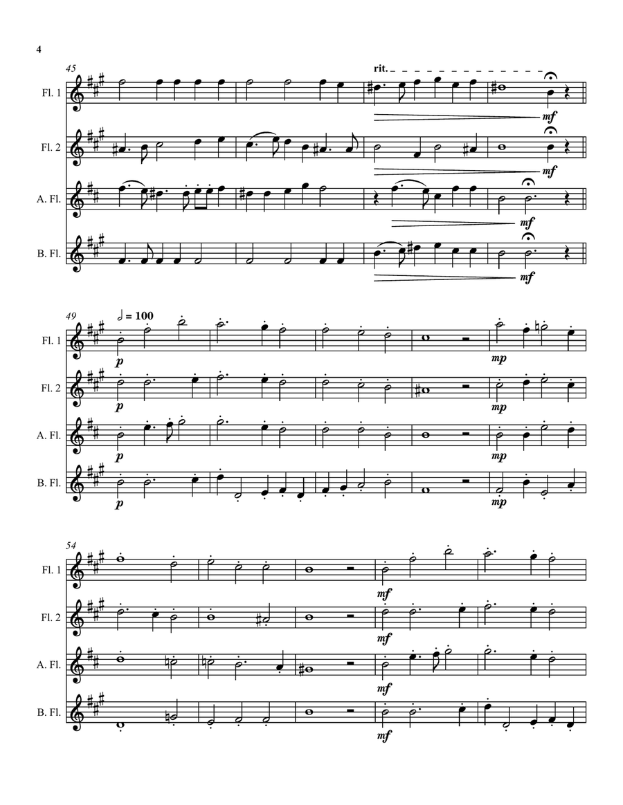 Can she excuse my wrongs (John Dowland) arranged for flute quartet Flute Quartet scores gallery preview page 4