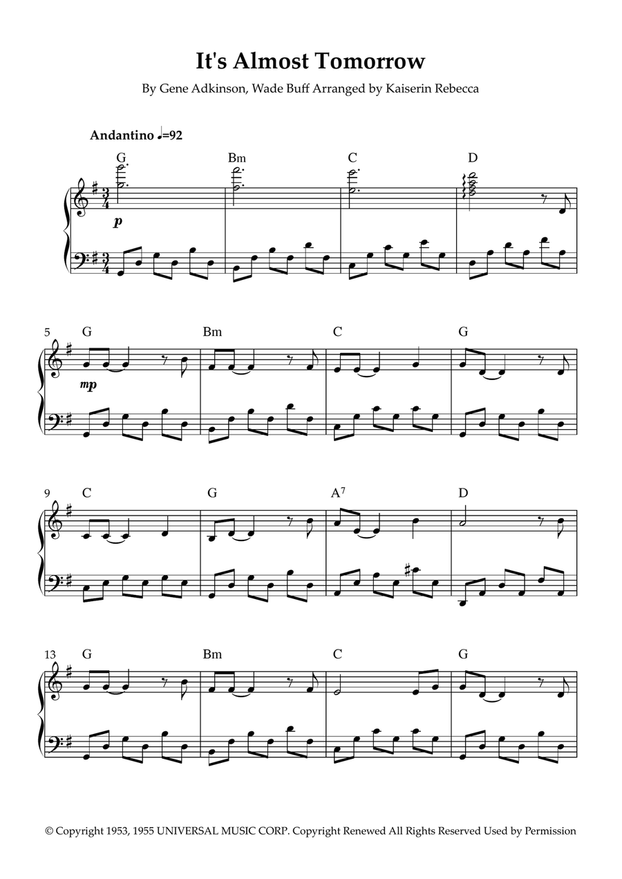 It's Almost Tomorrow It's Almost Tomorrow Piano Solo scores gallery preview page 1
