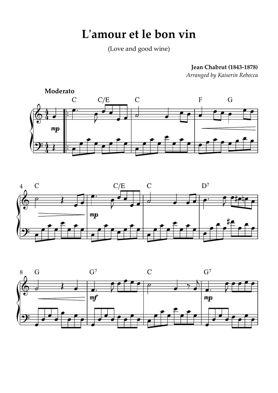 L'amour et le bon vin L'amour et le bon vin Piano Method scores gallery preview page 1