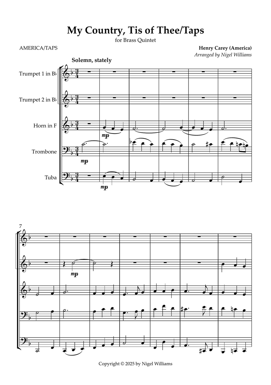 My Country, Tis of Thee, with Taps Brass Quintet scores gallery preview page 1