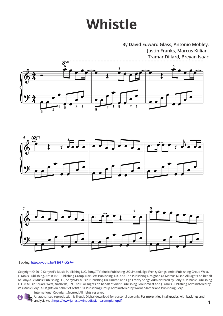 Whistle Piano Solo scores gallery preview page 1
