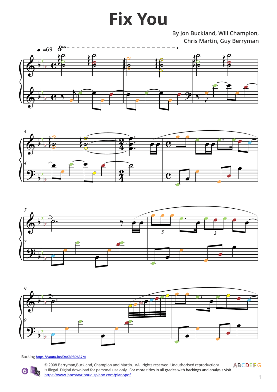 Fix You Piano Solo scores gallery preview page 6