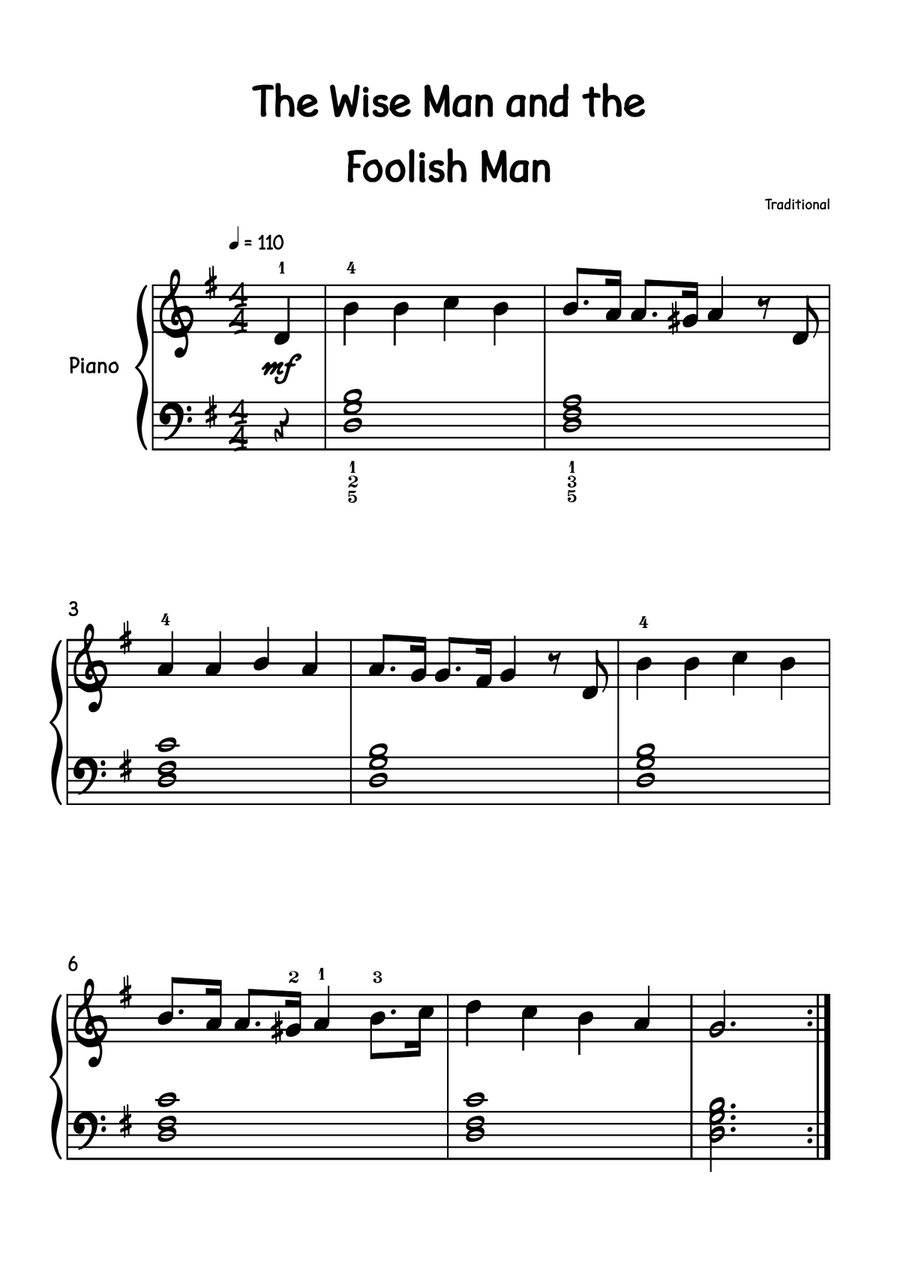 The Wise Man and the Foolish Man - Easy Piano Sheet Music Piano Method scores gallery preview page 1