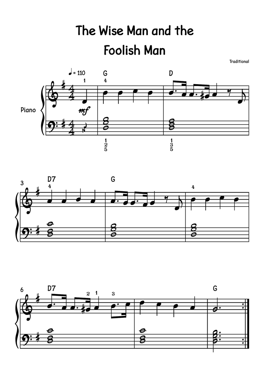 The Wise Man and the Foolish Man - Easy Piano Sheet Music Piano Method scores gallery preview page 1