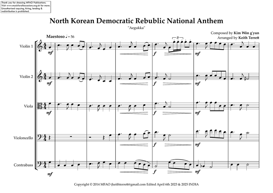 North Korean National Anthem for String Orchestra String Orchestra scores gallery preview page 2