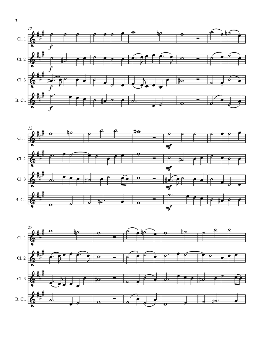 Can she excuse my wrongs (John Dowland) arranged for clarinet quartet Clarinet Quartet scores gallery preview page 2