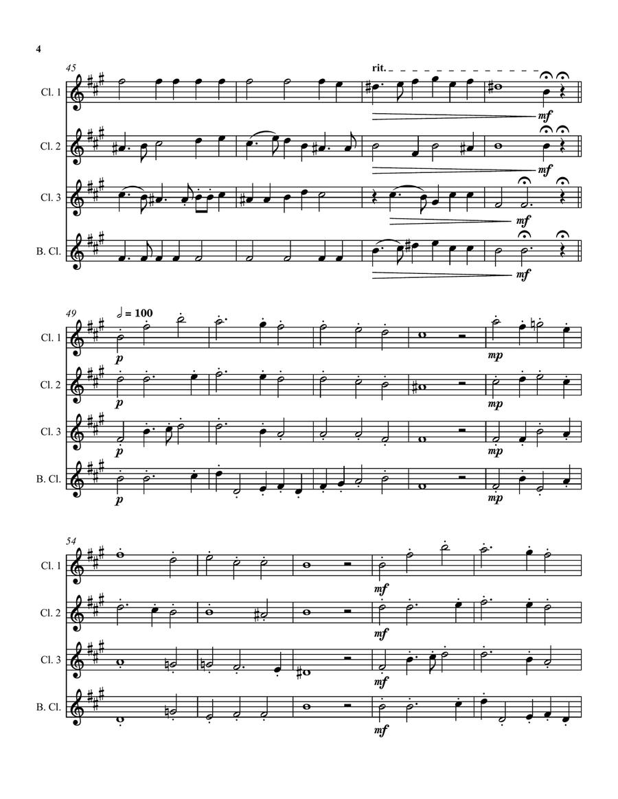 Can she excuse my wrongs (John Dowland) arranged for clarinet quartet Clarinet Quartet scores gallery preview page 4