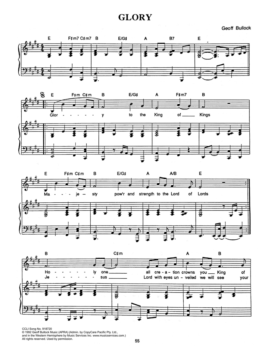 Glory Glory Piano, Vocal scores gallery preview page 1