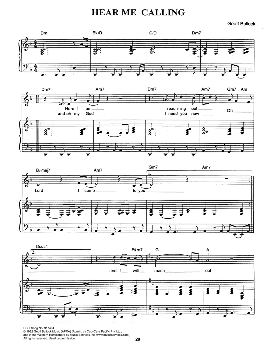 Hear Me Calling Hear Me Calling Piano, Vocal scores gallery preview page 1