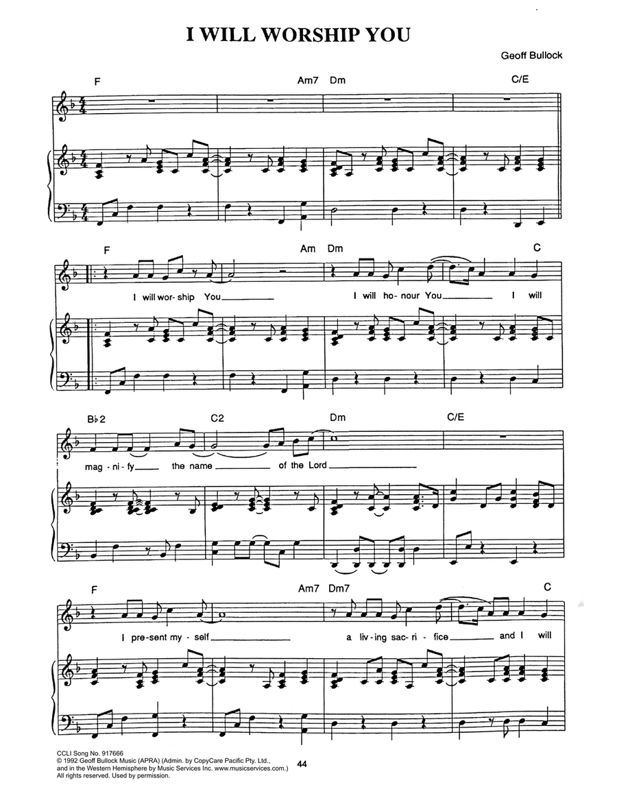 I Will Worship You I Will Worship You Piano, Vocal scores gallery preview page 1