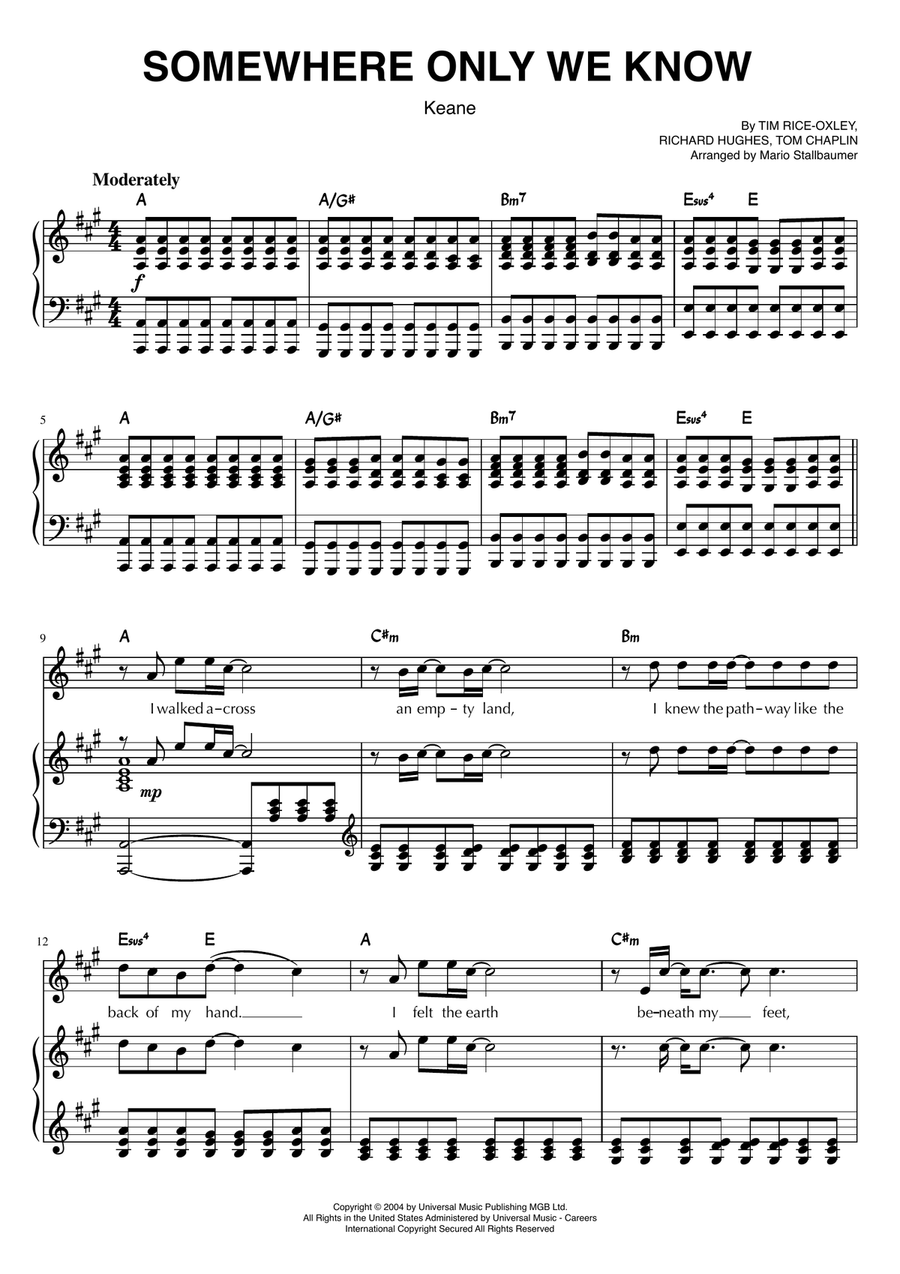 Somewhere Only We Know Piano, Vocal scores gallery preview page 1