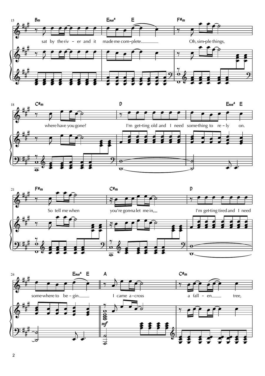 Somewhere Only We Know Piano, Vocal scores gallery preview page 2