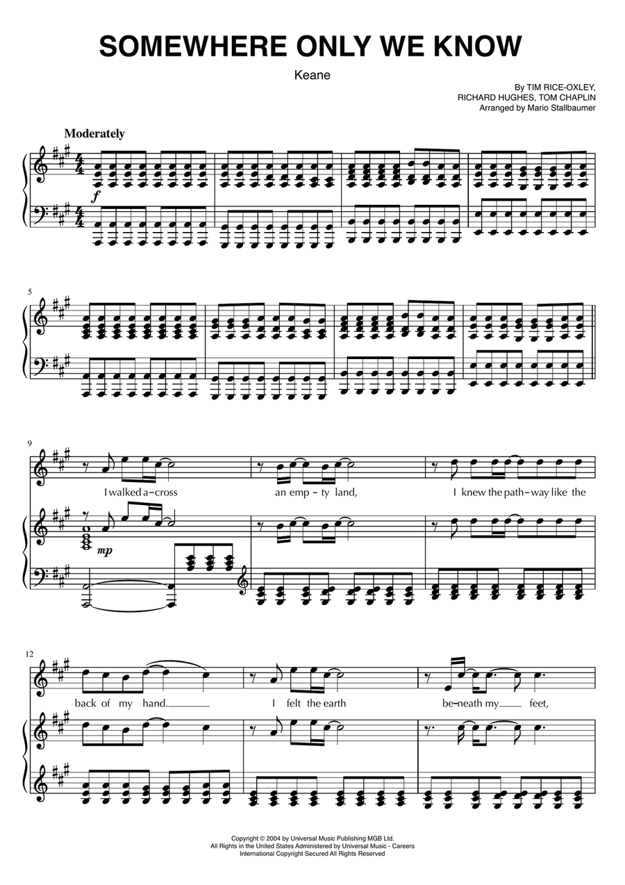 Somewhere Only We Know Piano, Vocal scores gallery preview page 1