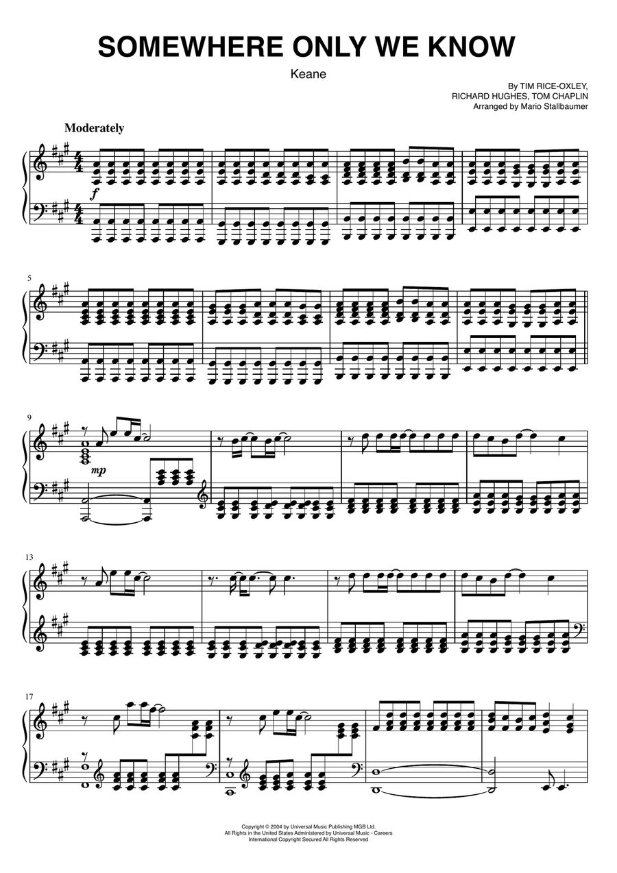 Somewhere Only We Know Piano Solo scores gallery preview page 1