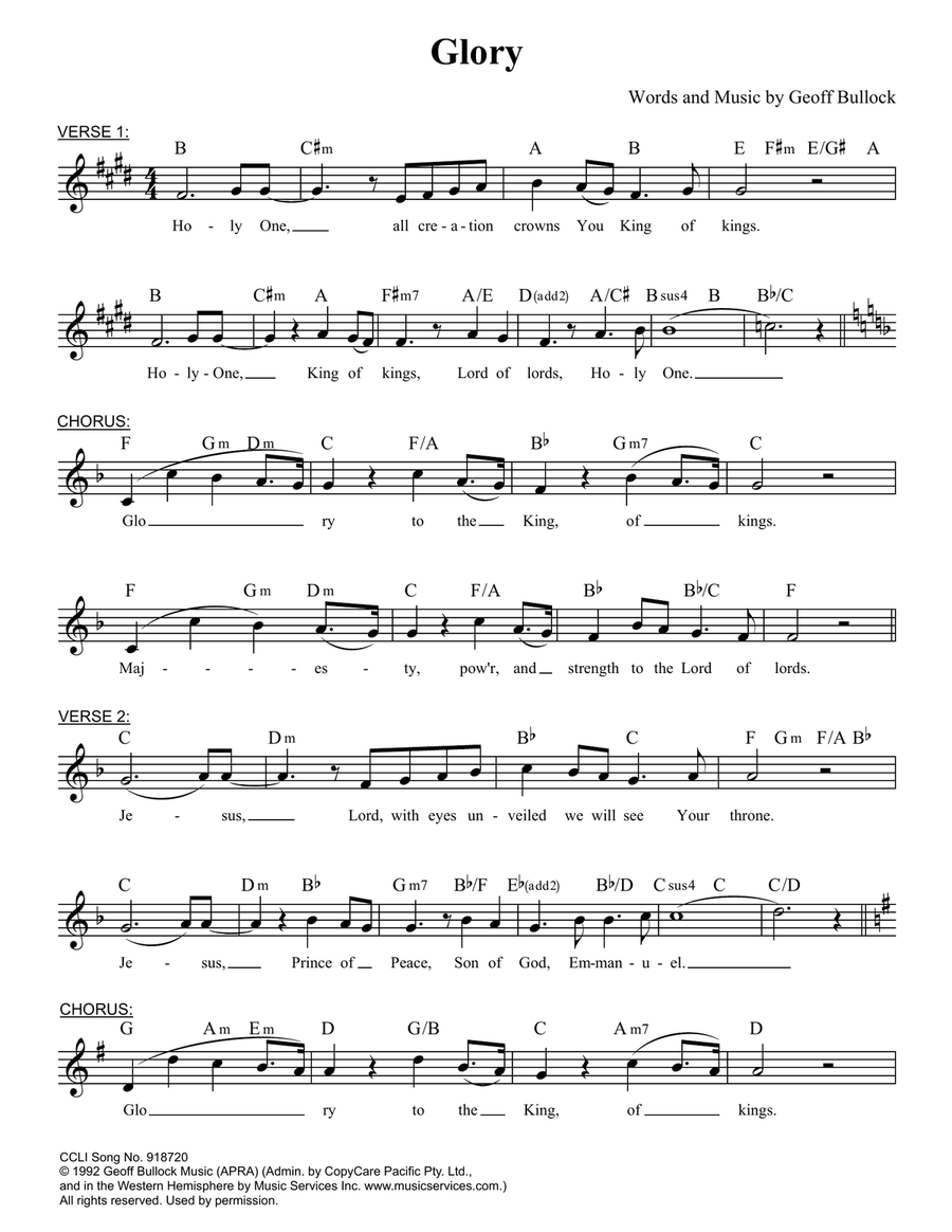 Glory Glory Piano scores gallery preview page 1
