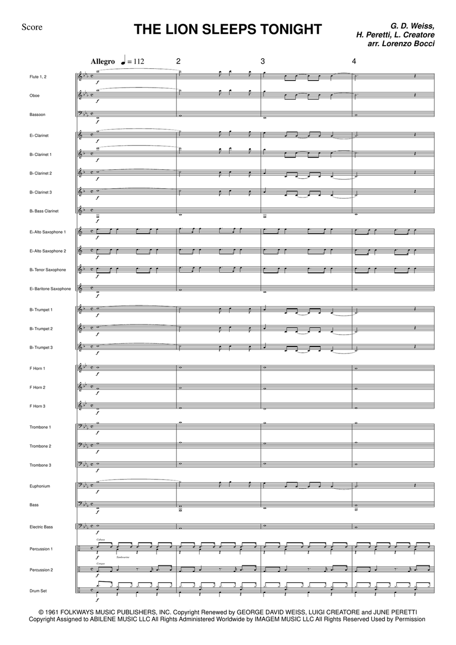 The Lion Sleeps Tonight Concert Band scores gallery preview page 3