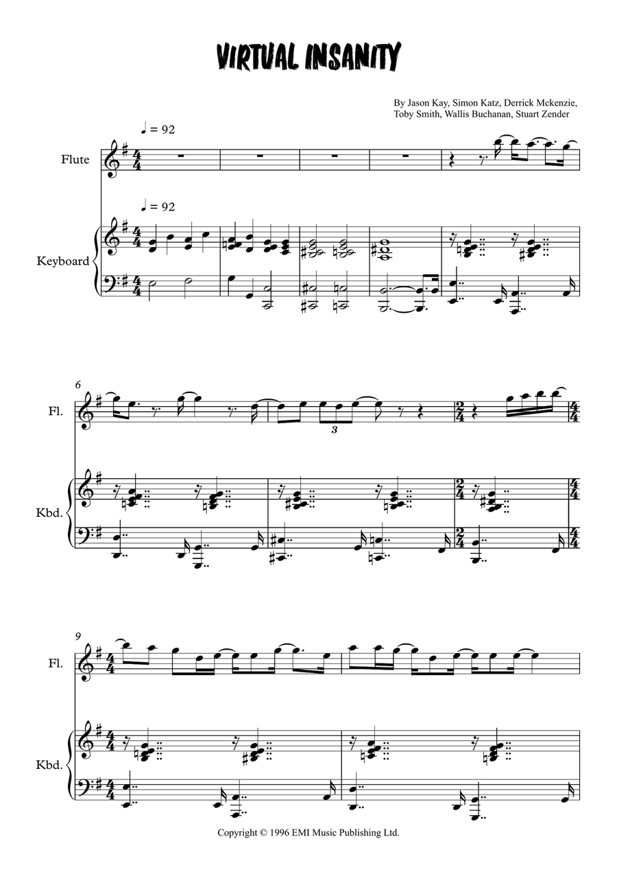 Virtual Insanity Virtual Insanity Flute Solo scores gallery preview page 1