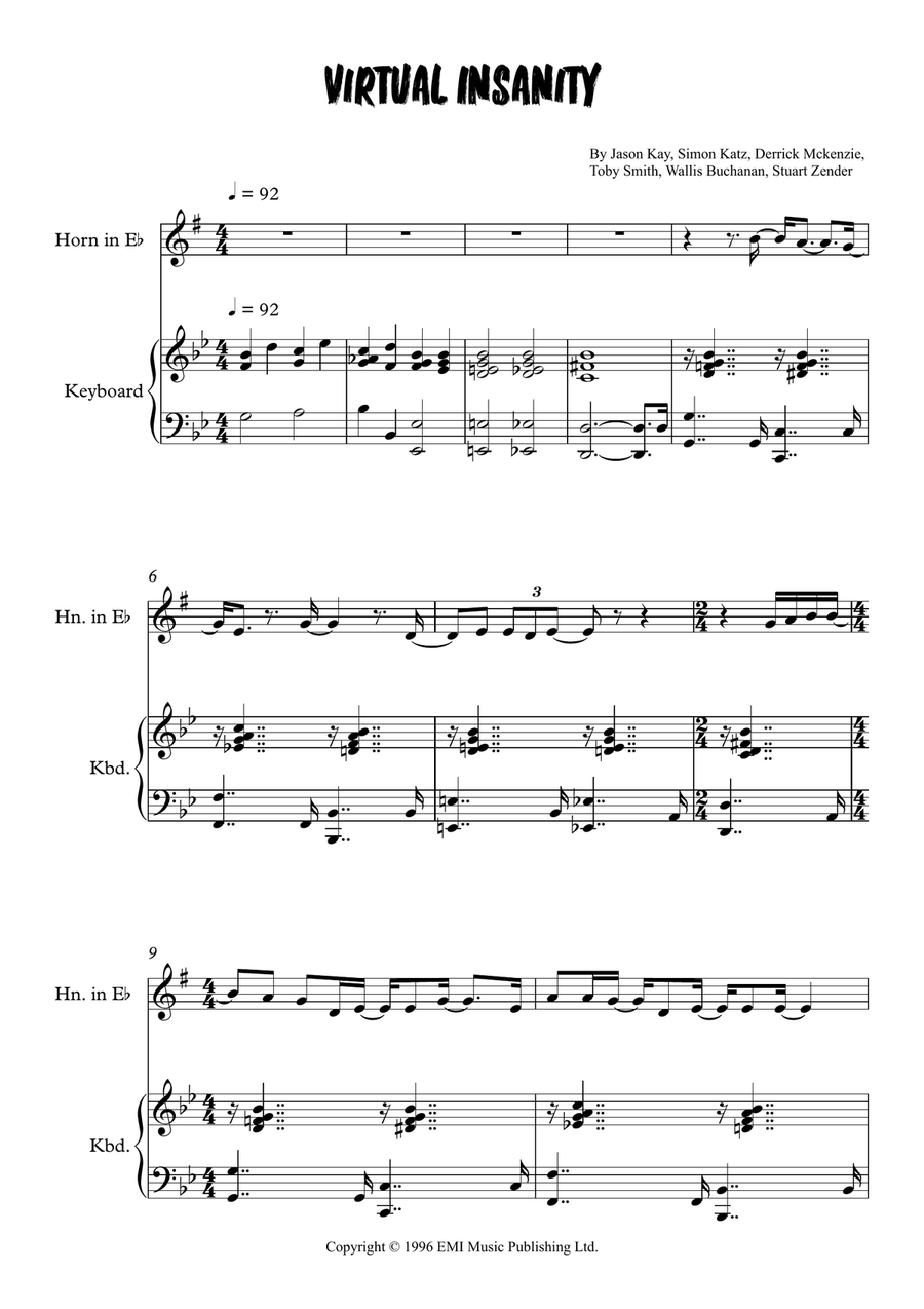 Virtual Insanity Virtual Insanity Horn scores gallery preview page 1