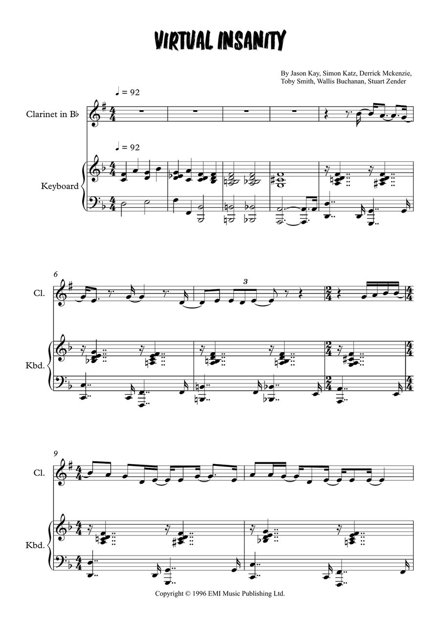 Virtual Insanity Virtual Insanity Clarinet Solo scores gallery preview page 1