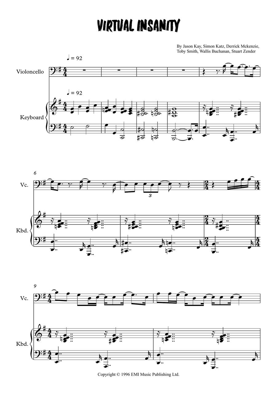 Virtual Insanity Virtual Insanity Piano scores gallery preview page 1