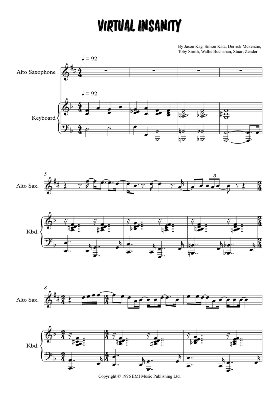 Virtual Insanity Virtual Insanity Alto Saxophone scores gallery preview page 1