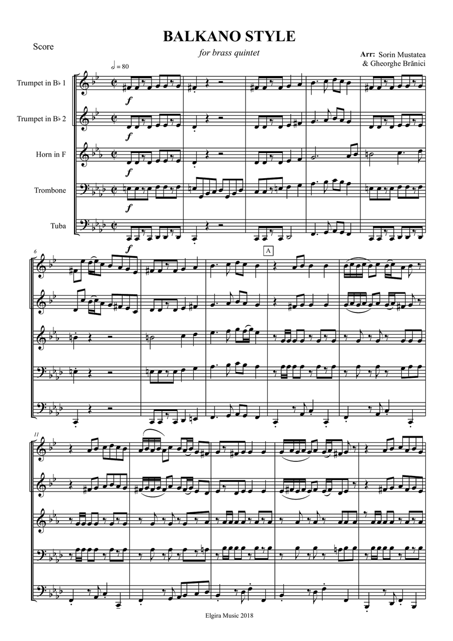 BALKANO STYLE for brassquintet Brass Quintet scores gallery preview page 1