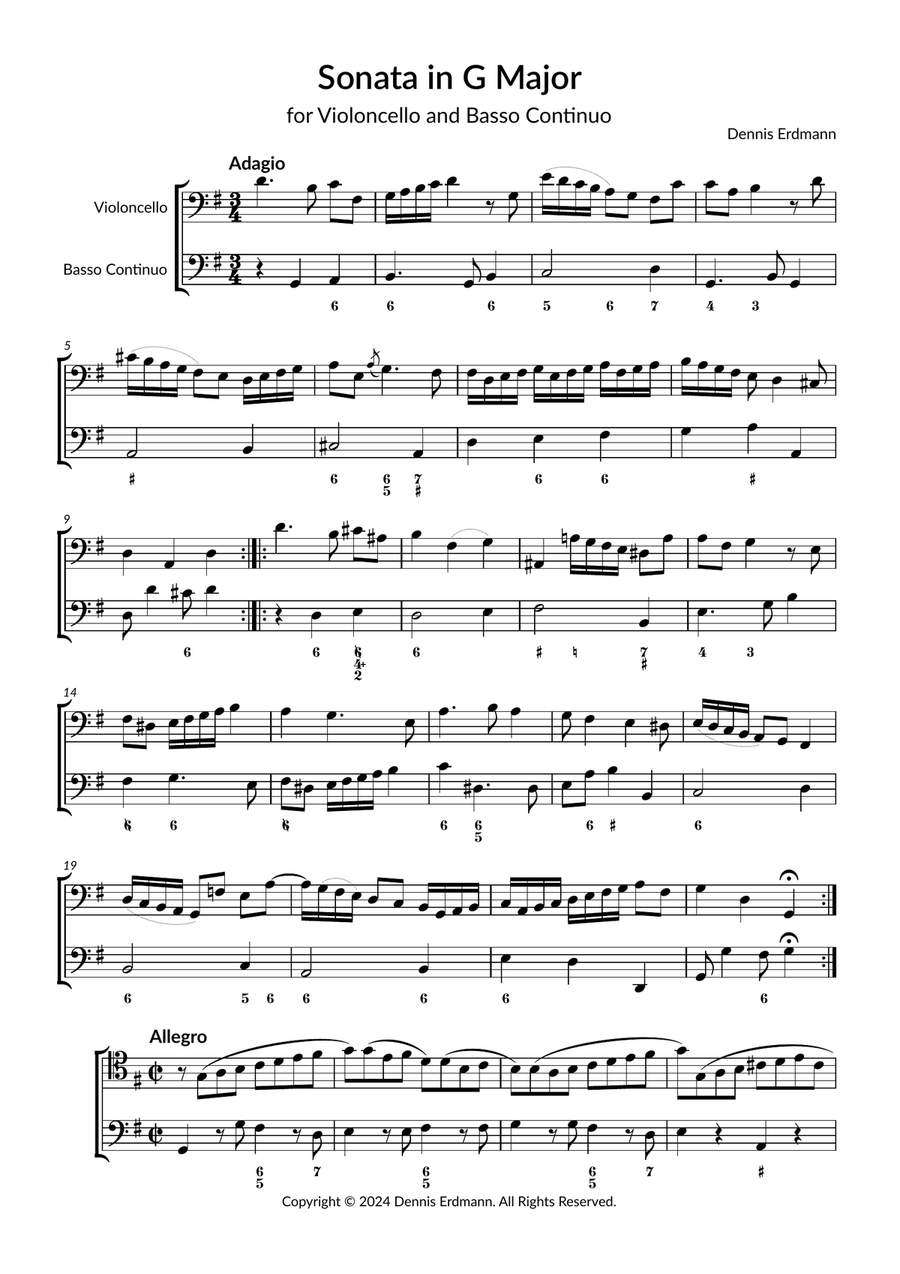 Cello Sonata in G Major Cello Sonata in G Major Piano scores gallery preview page 1