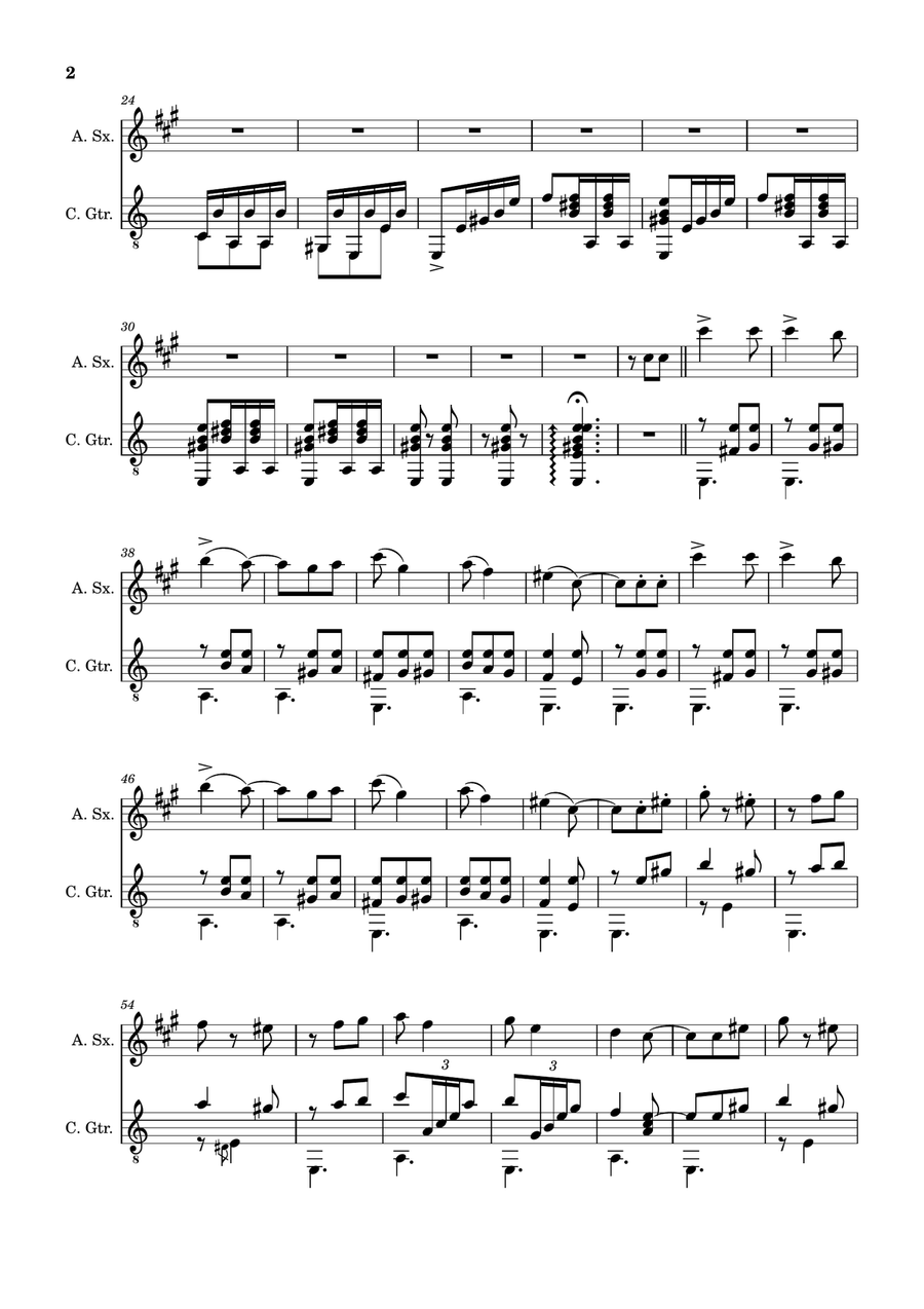 Spanish Popular Song - El Vito. Arranged for A. Sax and Classical Guitar Chamber Music scores gallery preview page 2
