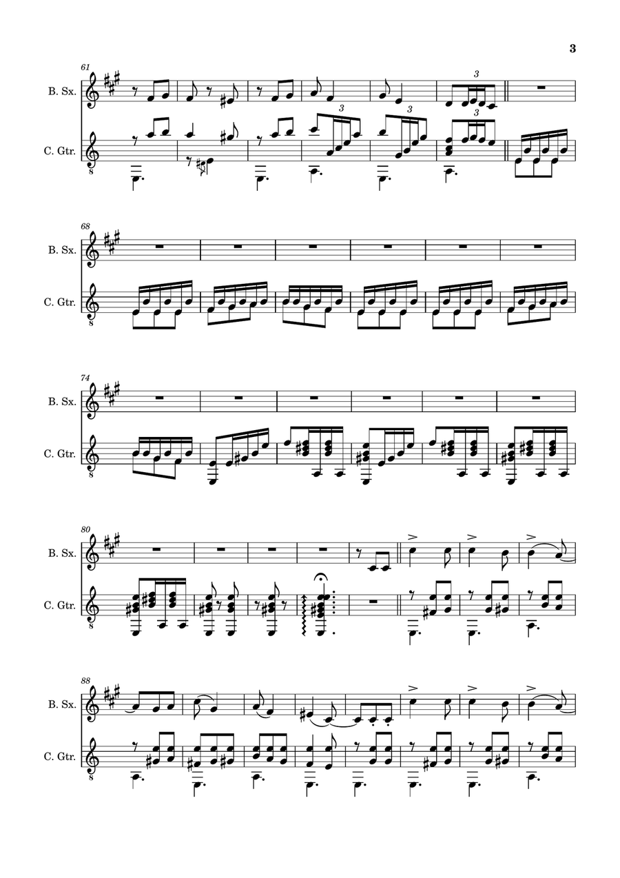 Spanish Popular Song - El Vito. Arranged for B. Sax and Classical Guitar Chamber Music scores gallery preview page 3