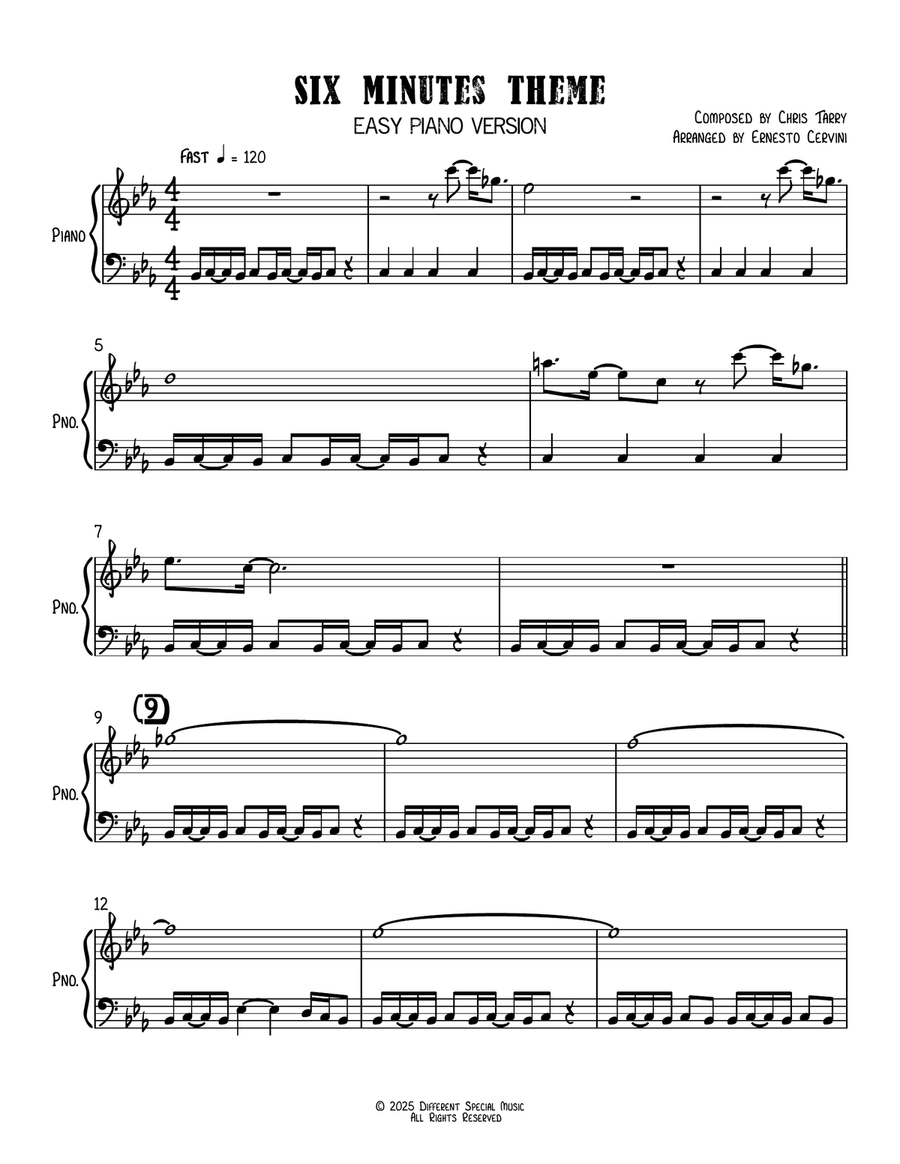 Six Minutes Theme - Easy Piano Easy Piano scores gallery preview page 2