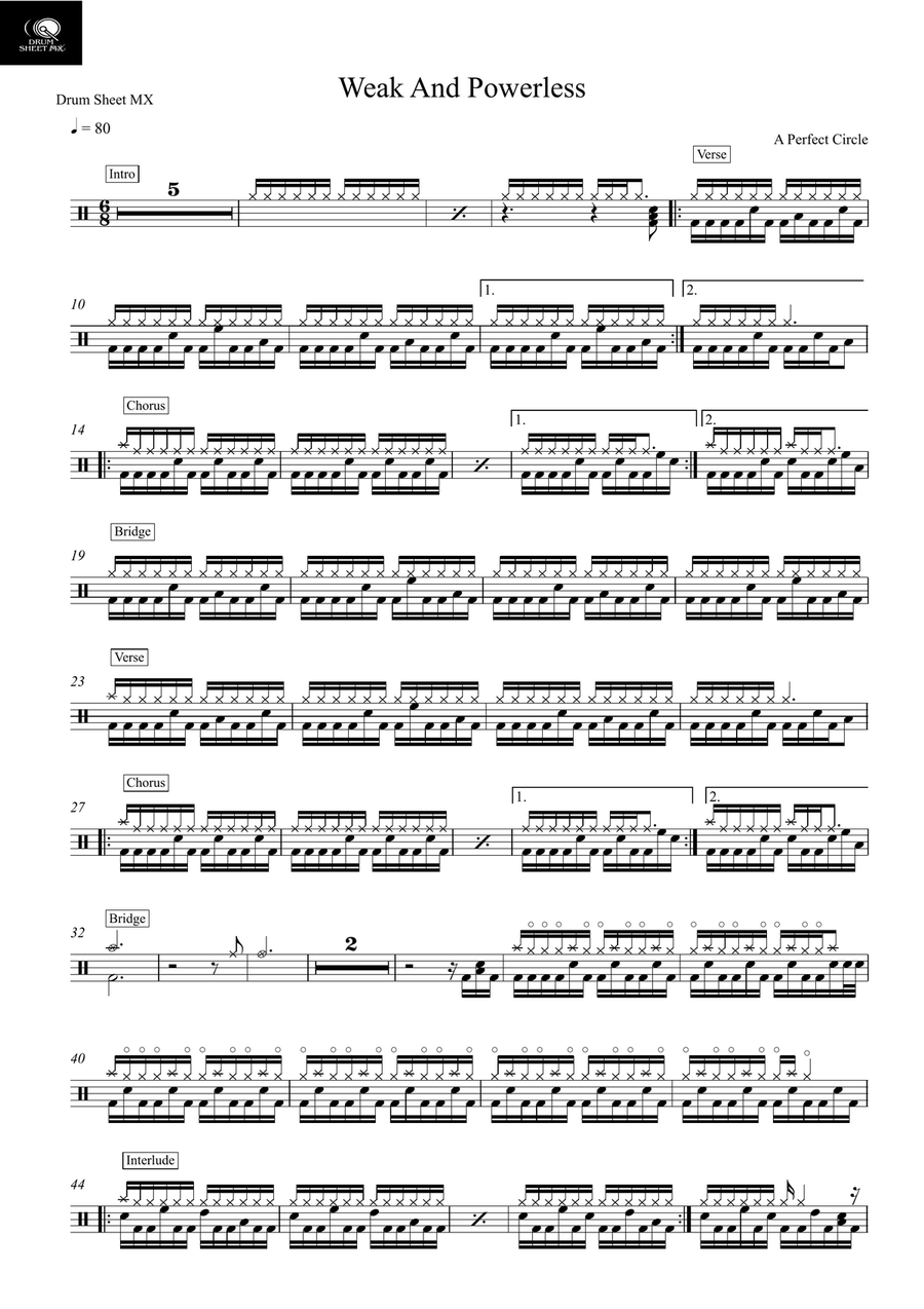 Weak And Powerless Weak And Powerless Drum Set scores gallery preview page 1