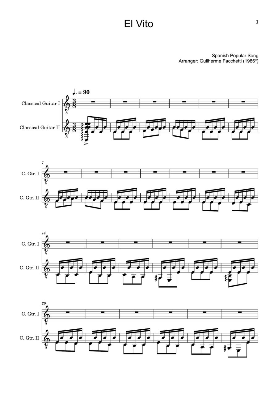 Spanish Popular Song - El Vito. Arranged for Classical Guitar Duet Chamber Music scores gallery preview page 1