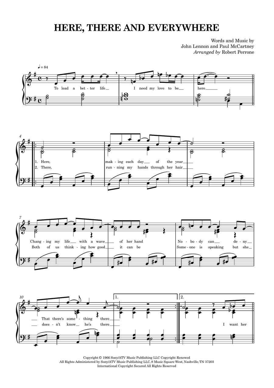 Here, There And Everywhere Piano Solo scores gallery preview page 1