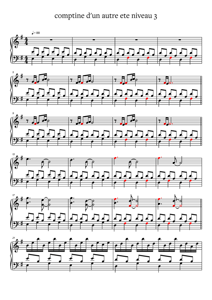 Comptine d'un autre été niveau 3 Easy Piano scores gallery preview page 1