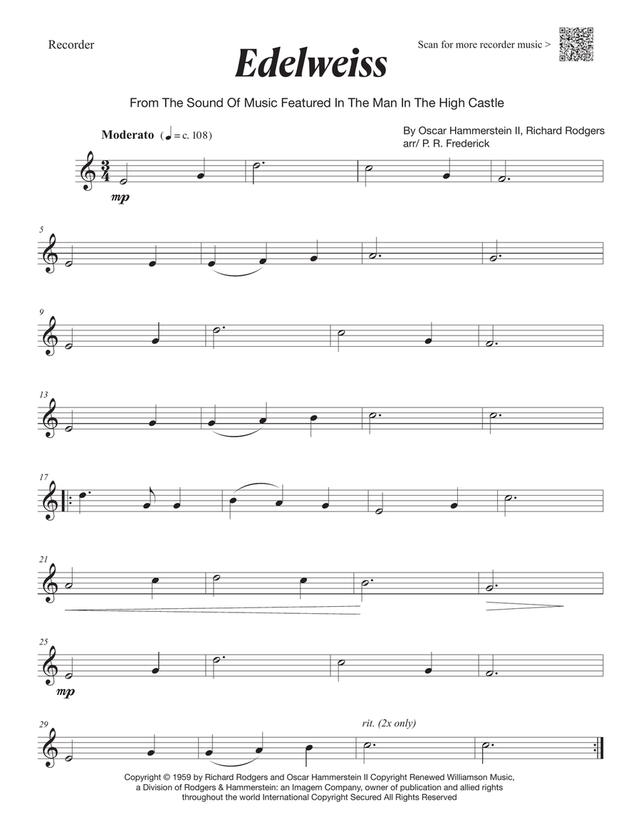 Edelweiss Edelweiss Soprano Recorder scores gallery preview page 1