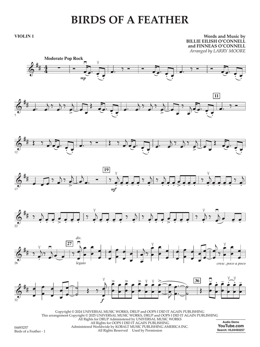 Birds Of A Feather (arr. Larry Moore) - Violin 1 String Orchestra scores gallery preview page 1