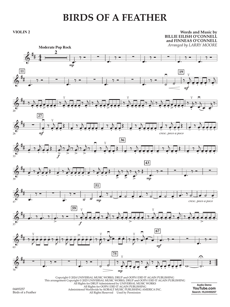 Birds Of A Feather (arr. Larry Moore) - Violin 2 String Orchestra scores gallery preview page 1