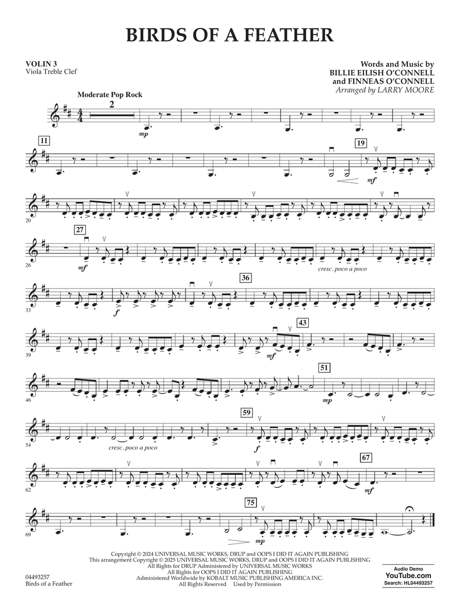 Birds Of A Feather (arr. Larry Moore) - Violin 3 (Viola Treble Clef) String Orchestra scores gallery preview page 1