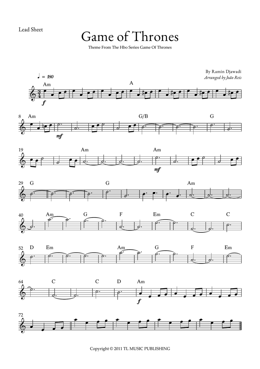 Game Of Thrones Game Of Thrones Piano scores gallery preview page 1