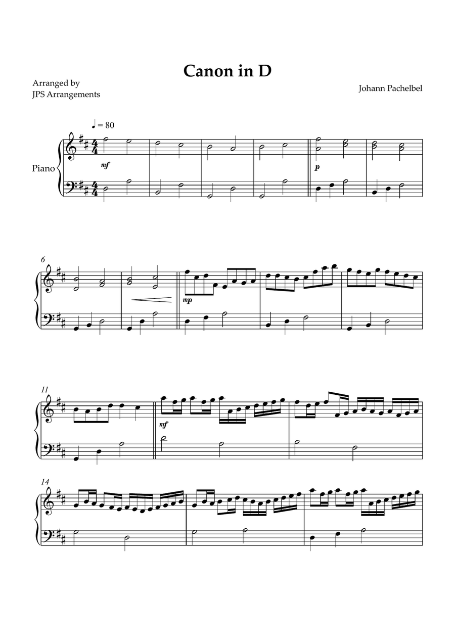 Canon in D for easy intermediate piano Easy Piano scores gallery preview page 1