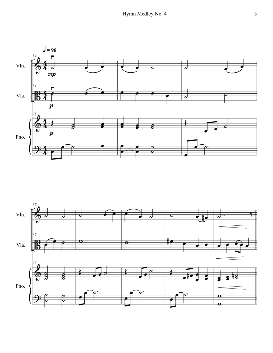 Hymn Medley No. 4 (Violin and Viola Duet with Piano Accompaniment) String Duet scores gallery preview page 5