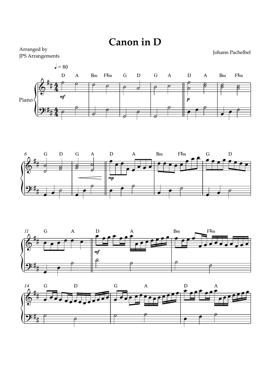 Canon in D for easy intermediate piano Easy Piano scores gallery preview page 1