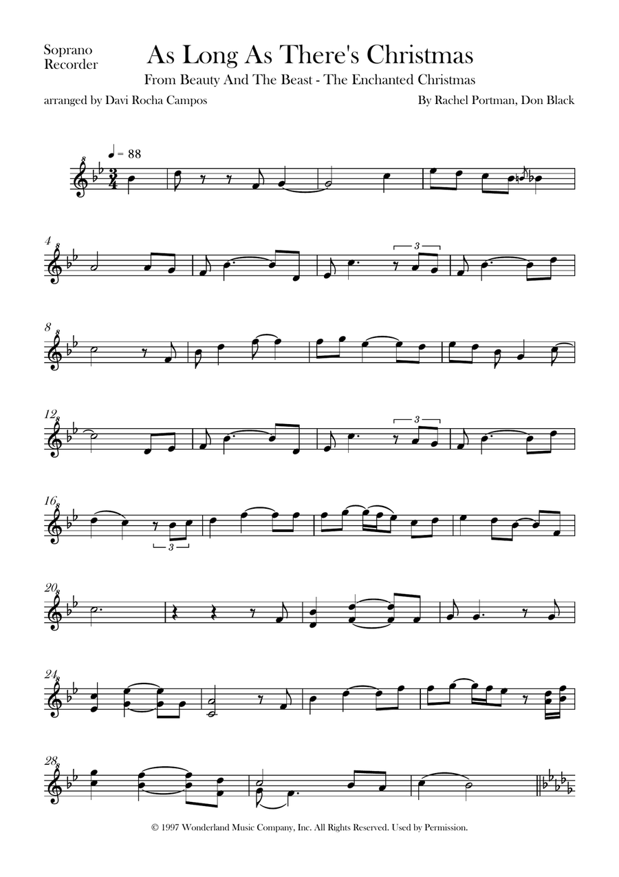 As Long As There's Christmas Soprano Recorder scores gallery preview page 1